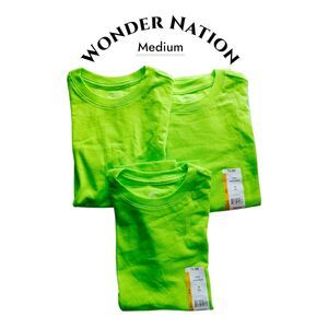 Wonder Nation Plain Neon Green sSoft Cotton Blend Boys Tee Med Lot of 3 NWT
